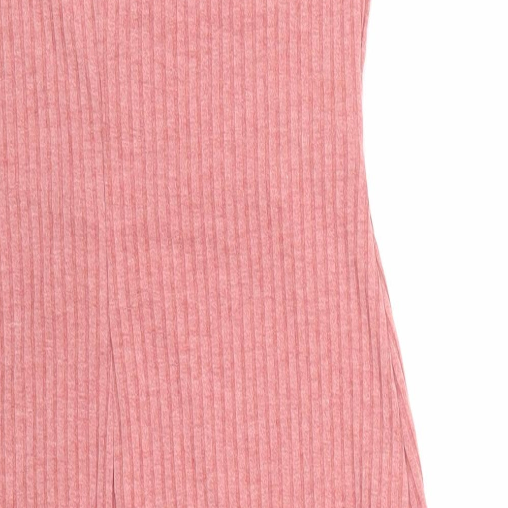 Love Tree Womens Pink Herringbone Polyester Slip Dress Size M V-Neck Button