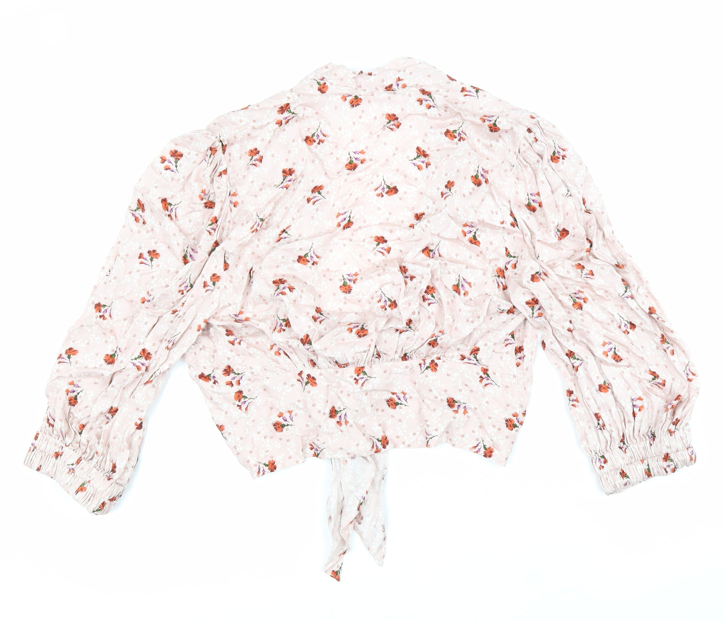 Zara Womens Pink Floral Viscose Cropped Blouse Size M V-Neck