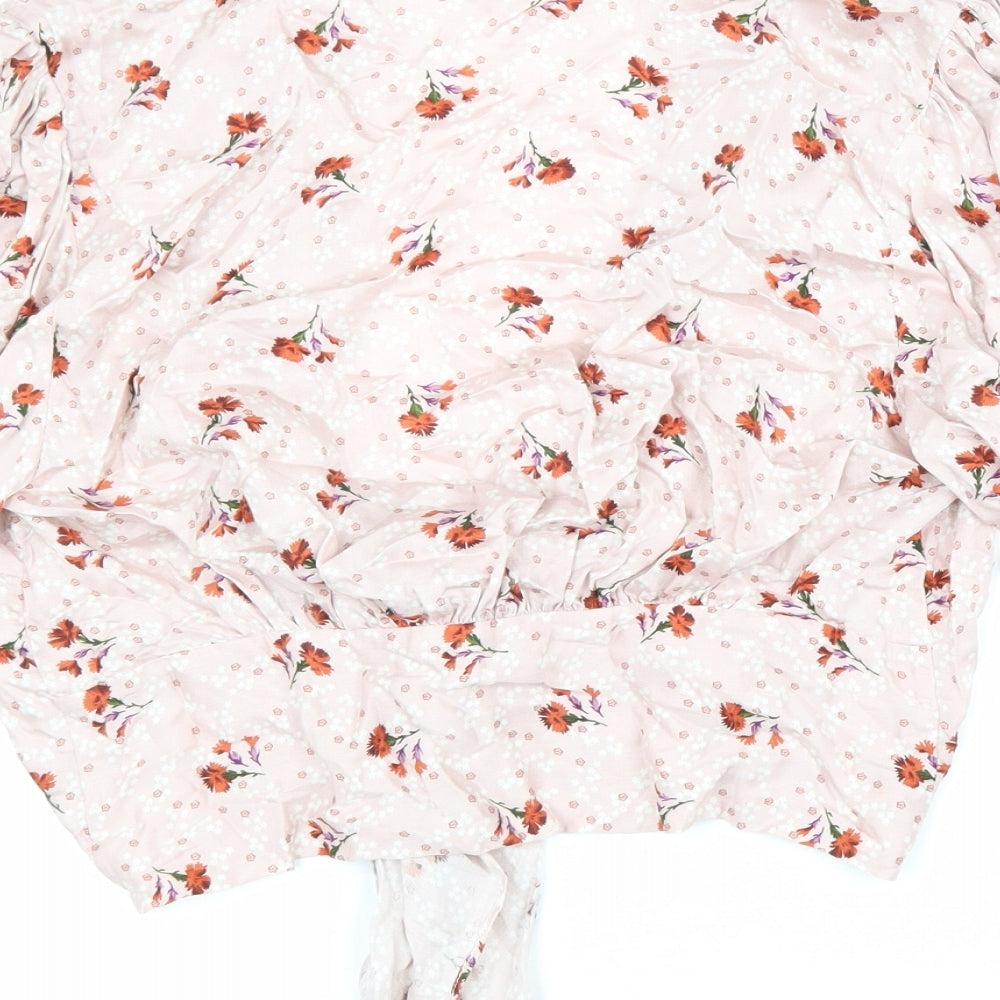 Zara Womens Pink Floral Viscose Cropped Blouse Size M V-Neck