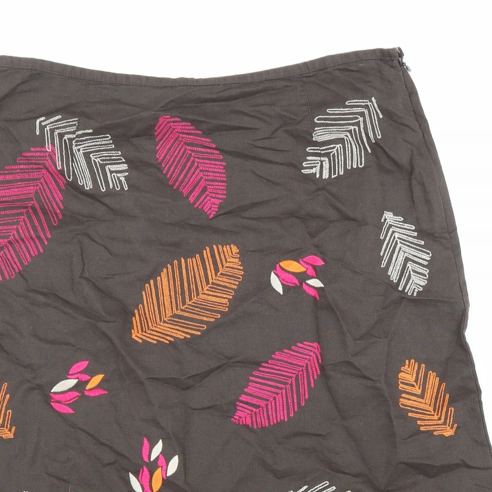 White Stuff Womens Brown Floral Linen Straight & Pencil Skirt Size 12 Zip