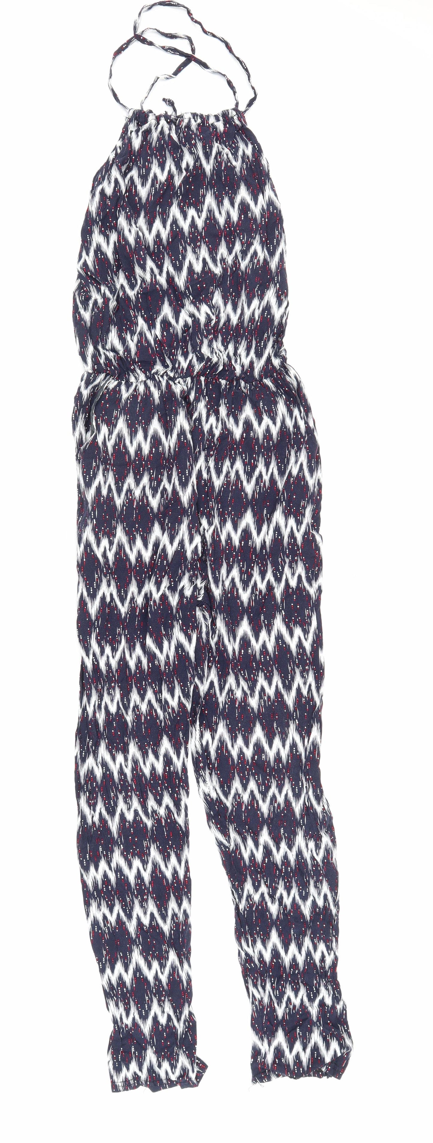 Preworn Womens Blue Geometric 100% Cotton Jumpsuit One-Piece Size L L26 in Drawstring