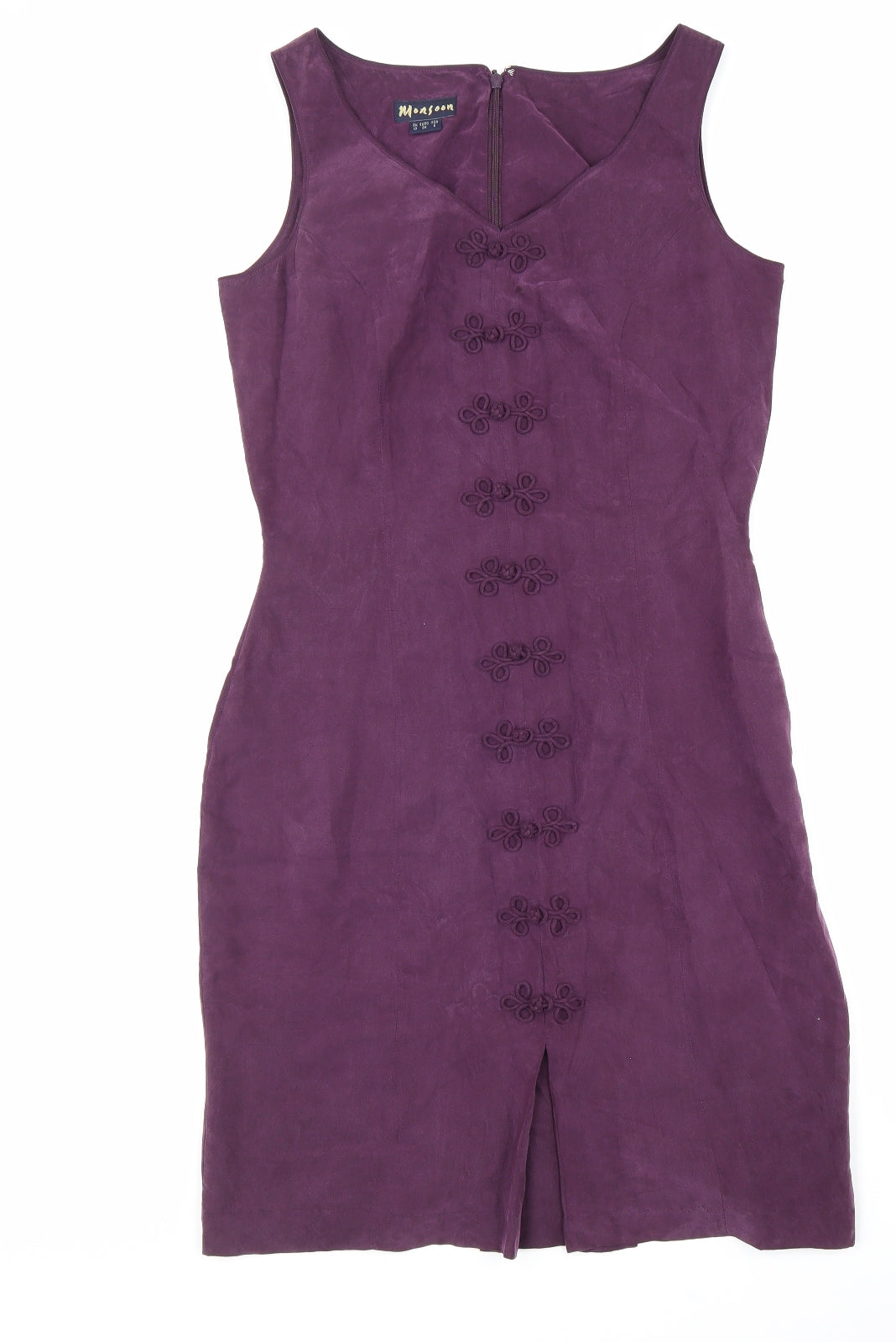 Monsoon Womens Purple Silk A-Line Size 10 V-Neck Zip