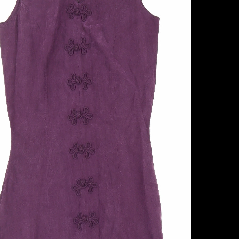 Monsoon Womens Purple Silk A-Line Size 10 V-Neck Zip