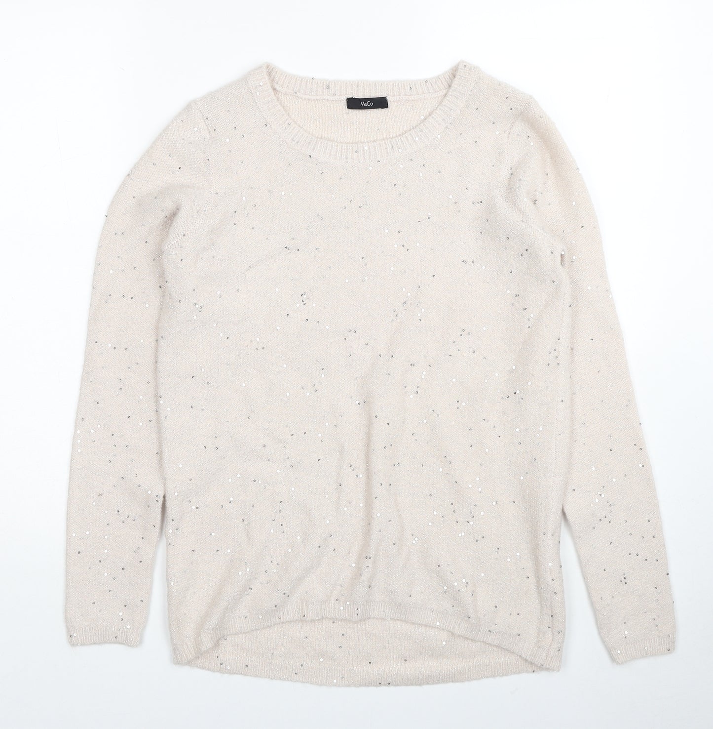 M&Co Womens Ivory Scoop Neck Acrylic Pullover Jumper Size 10