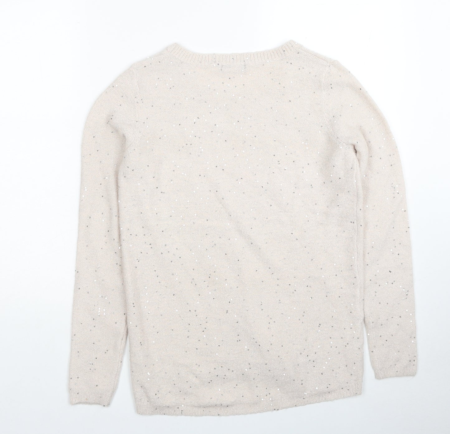 M&Co Womens Ivory Scoop Neck Acrylic Pullover Jumper Size 10
