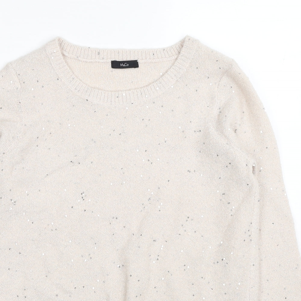 M&Co Womens Ivory Scoop Neck Acrylic Pullover Jumper Size 10