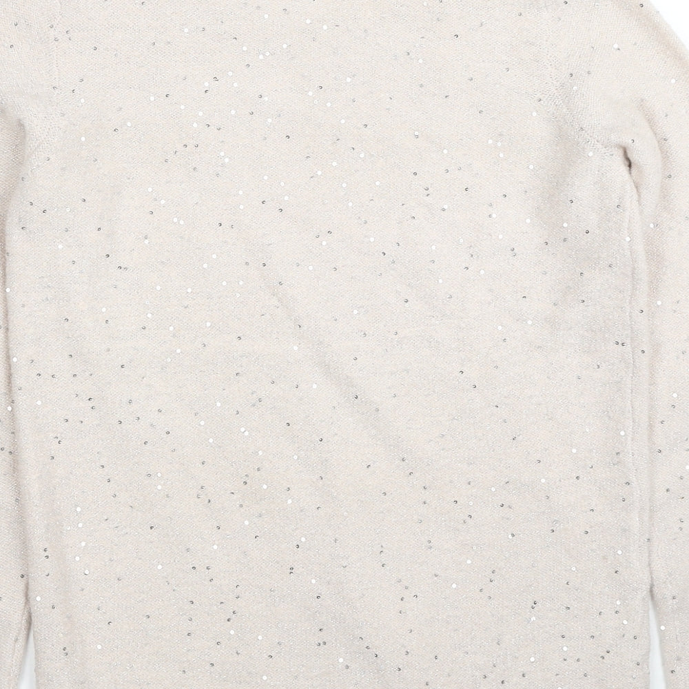M&Co Womens Ivory Scoop Neck Acrylic Pullover Jumper Size 10