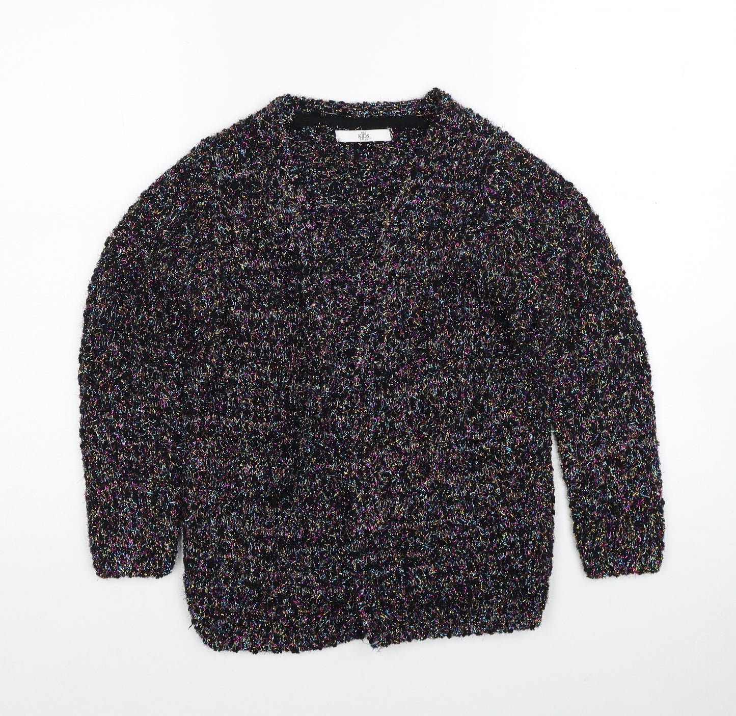 Marks and Spencer Girls Black V-Neck Geometric Polyester Cardigan Jumper Size 9-10 Years Pullover