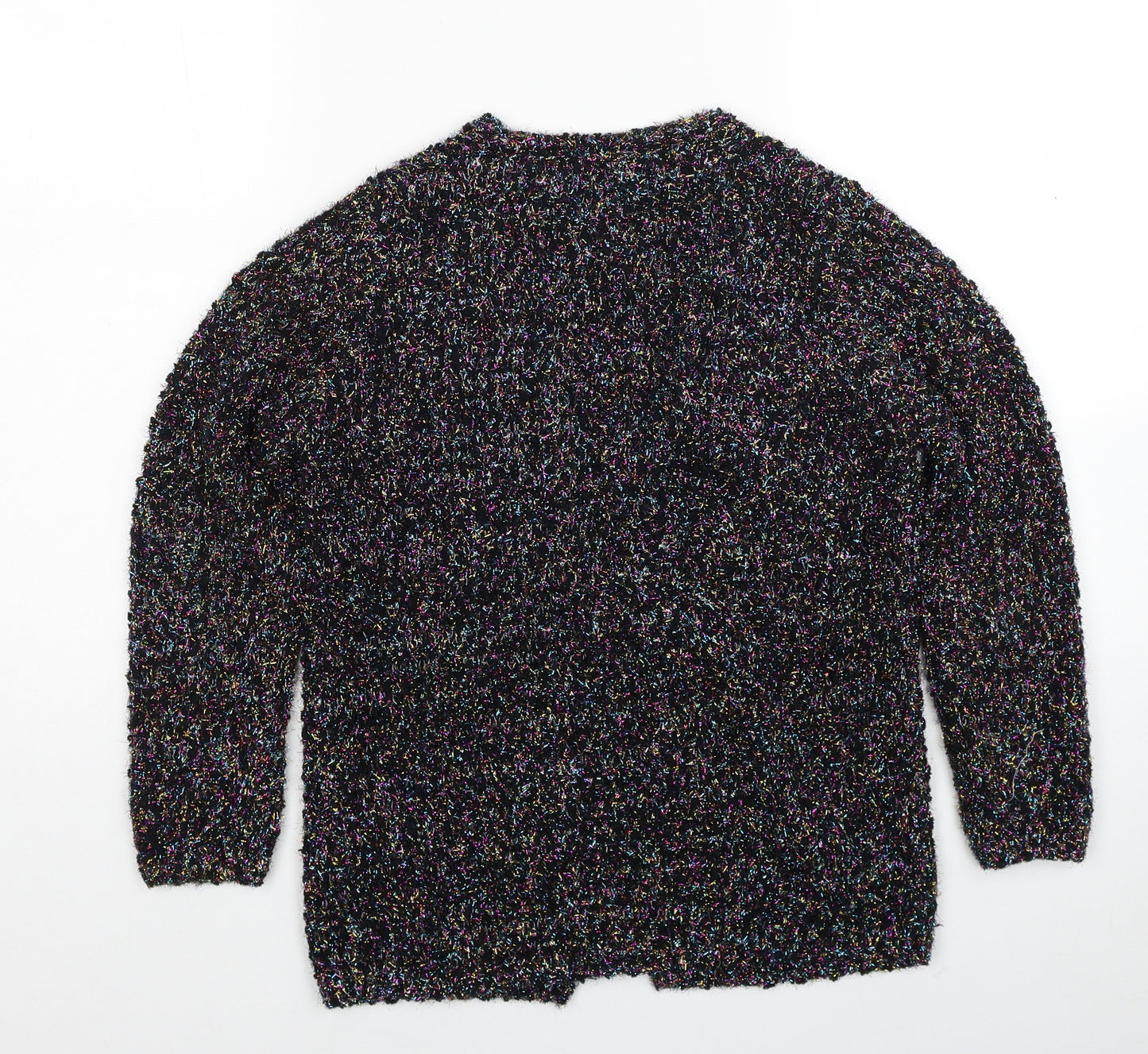 Marks and Spencer Girls Black V-Neck Geometric Polyester Cardigan Jumper Size 9-10 Years Pullover