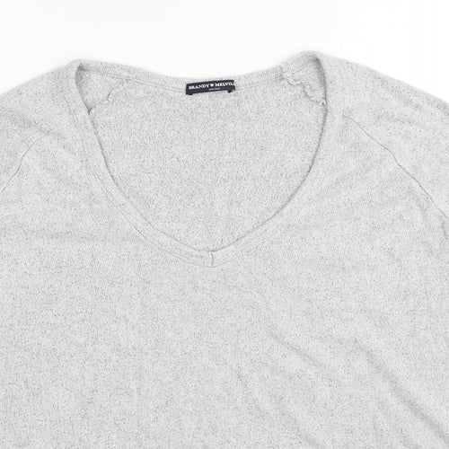 Brandy Melville Womens Grey V-Neck Cotton Pullover Jumper One Size