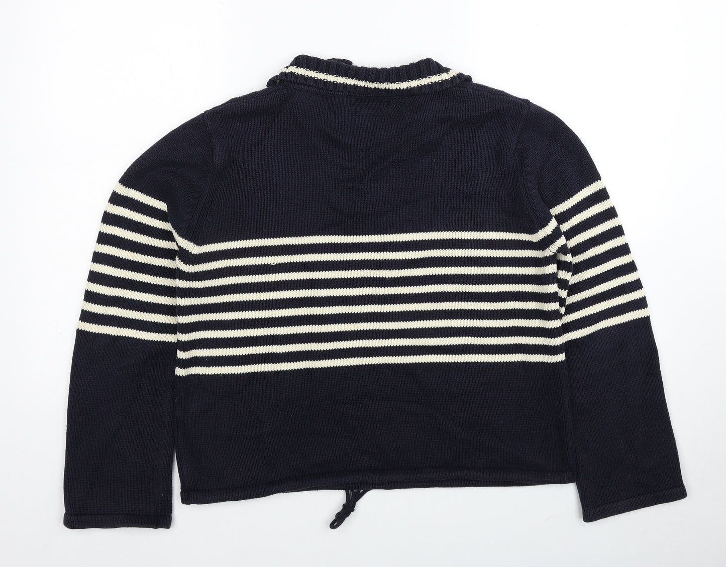 Marks and Spencer Womens Blue V-Neck Striped Cotton Pullover Jumper Size 16