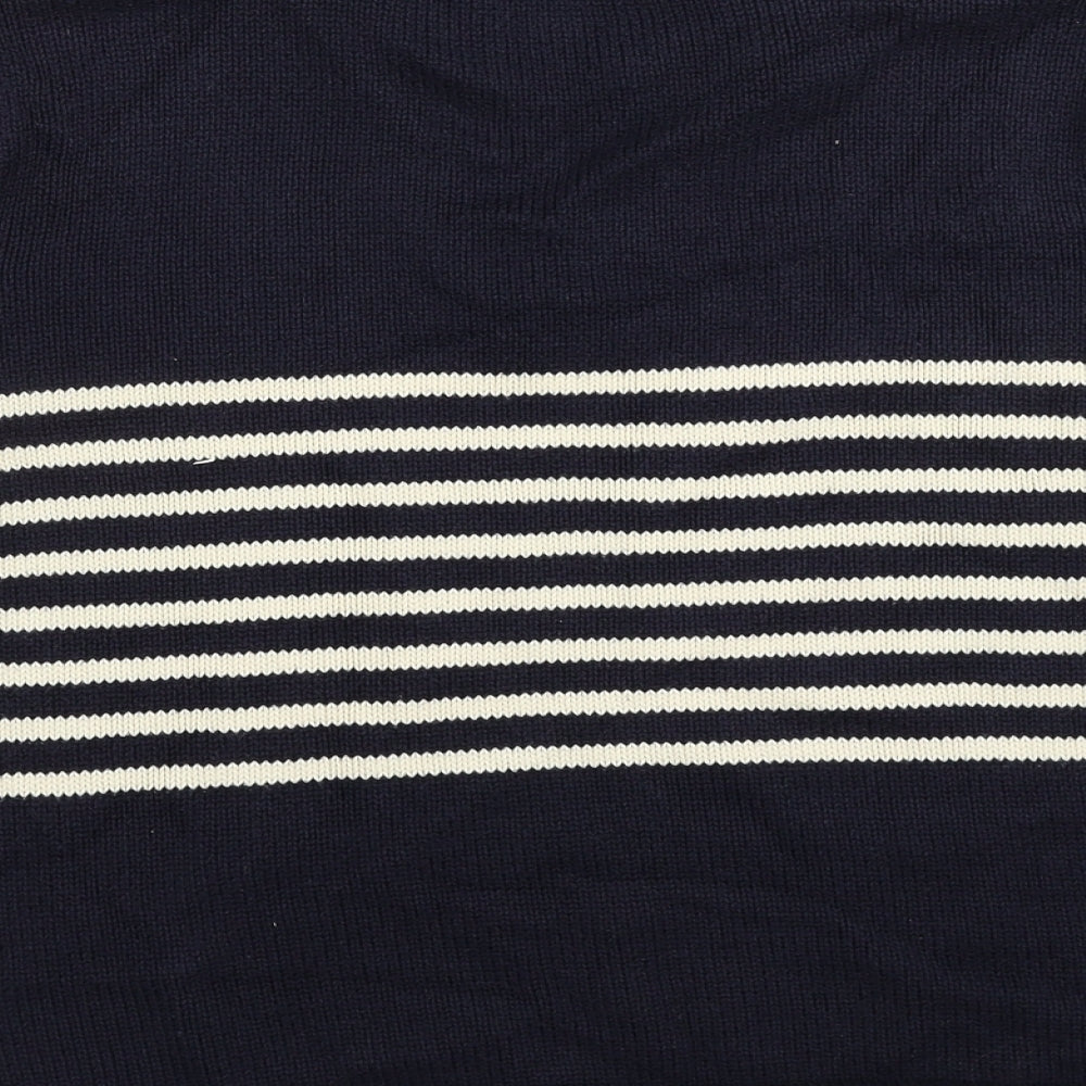 Marks and Spencer Womens Blue V-Neck Striped Cotton Pullover Jumper Size 16