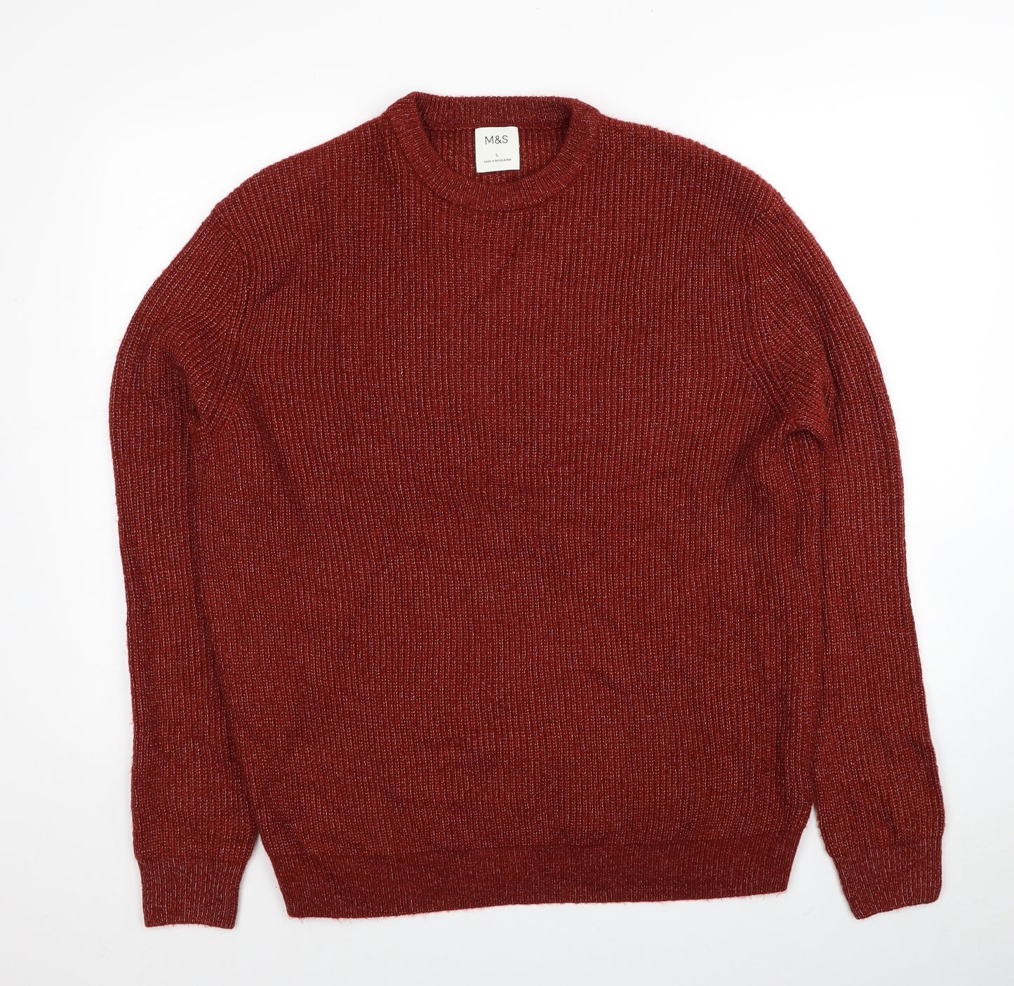Marks and Spencer Mens Red Round Neck Polyamide Pullover Jumper Size L Long Sleeve