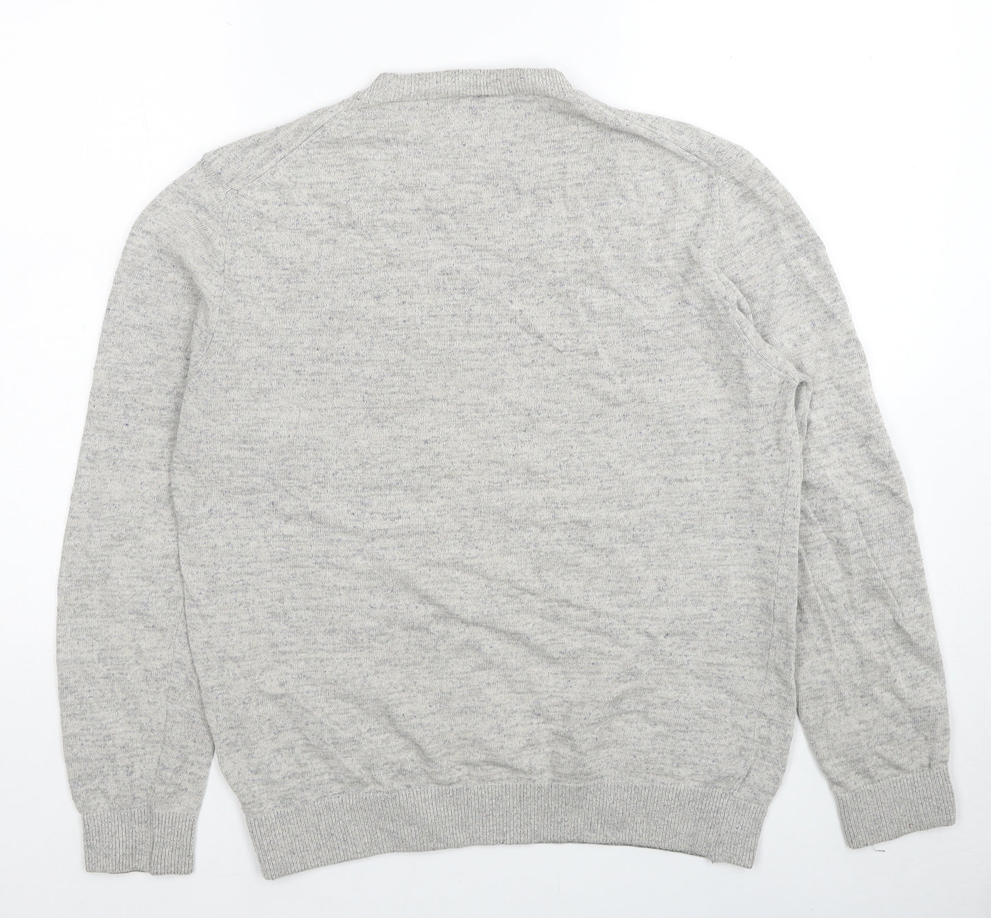 Zara Mens Grey Round Neck Cotton Pullover Jumper Size L Long Sleeve