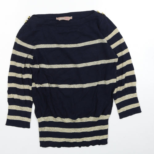 Awear Womens Blue Boat Neck Striped Cotton Pullover Jumper Size 8 - Size 8-10