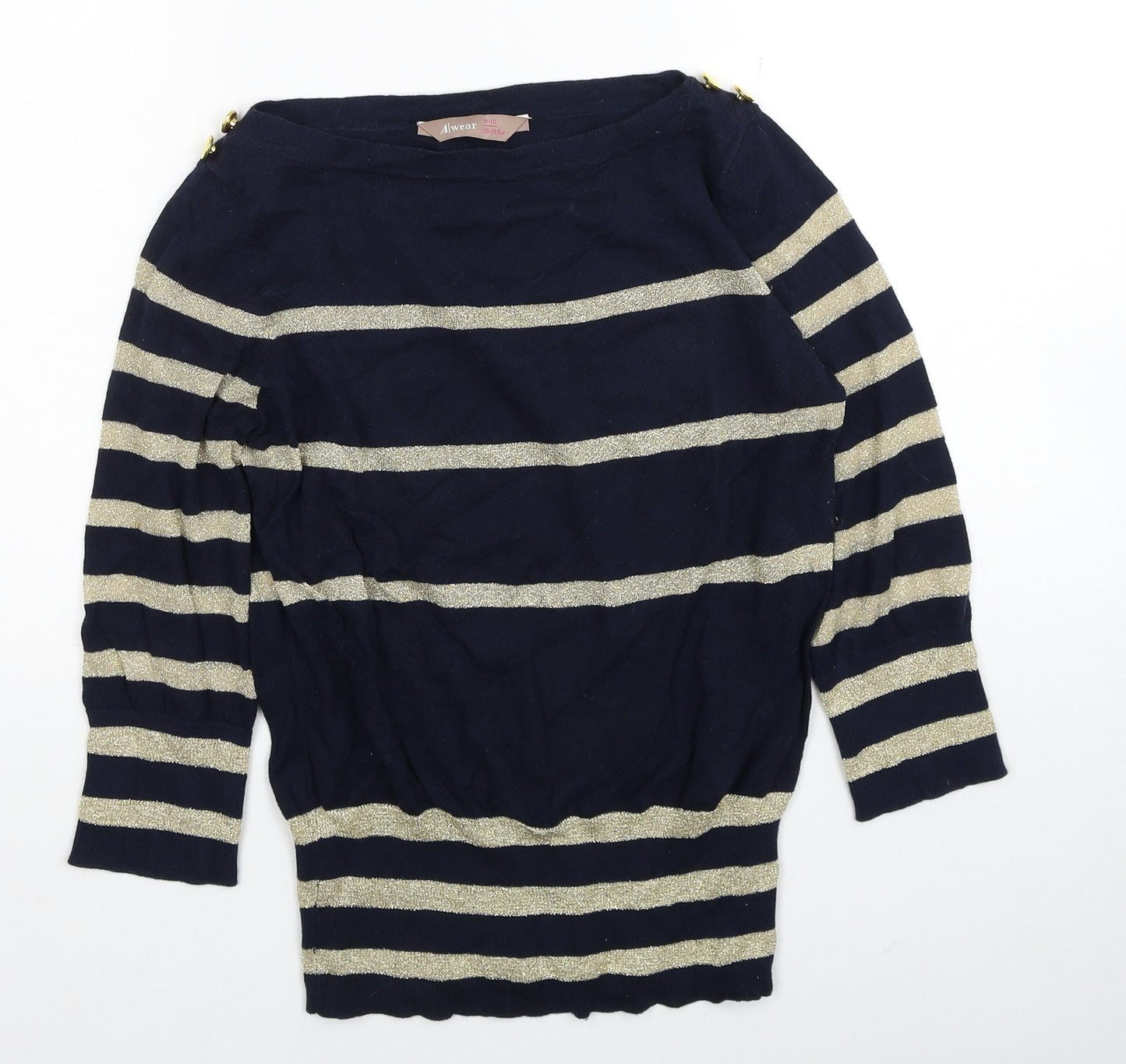 Awear Womens Blue Boat Neck Striped Cotton Pullover Jumper Size 8 - Size 8-10