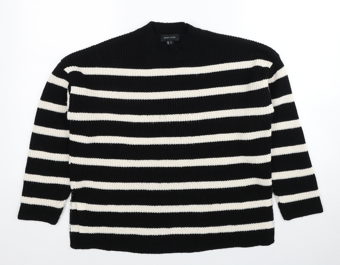 New Look Womens Black Round Neck Striped Acrylic Pullover Jumper Size S