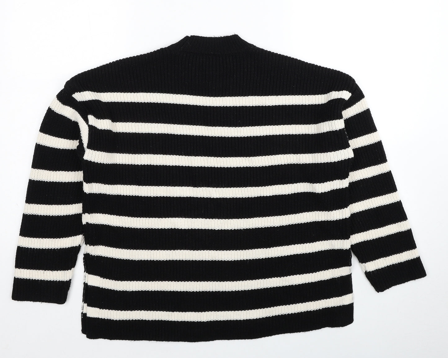 New Look Womens Black Round Neck Striped Acrylic Pullover Jumper Size S