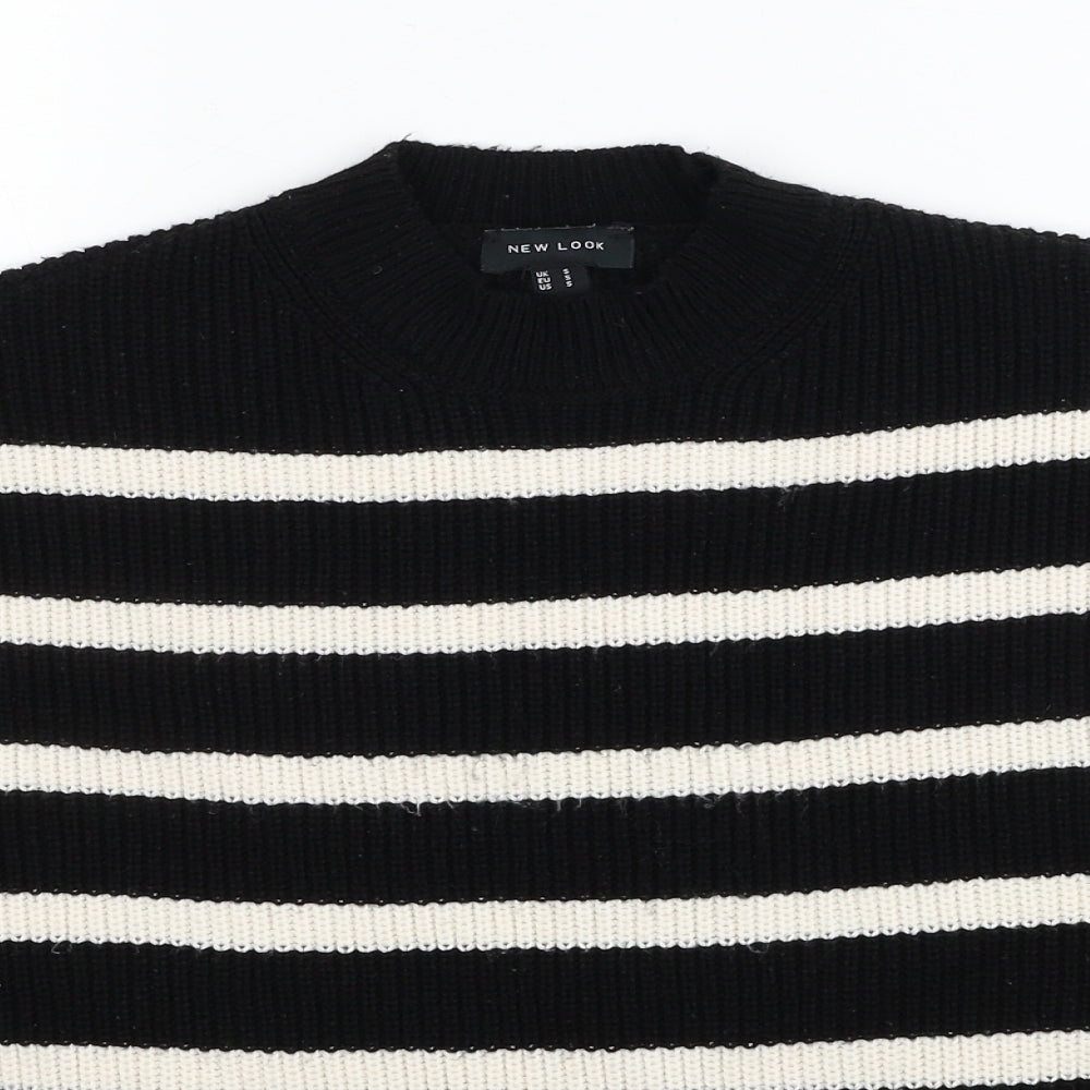 New Look Womens Black Round Neck Striped Acrylic Pullover Jumper Size S