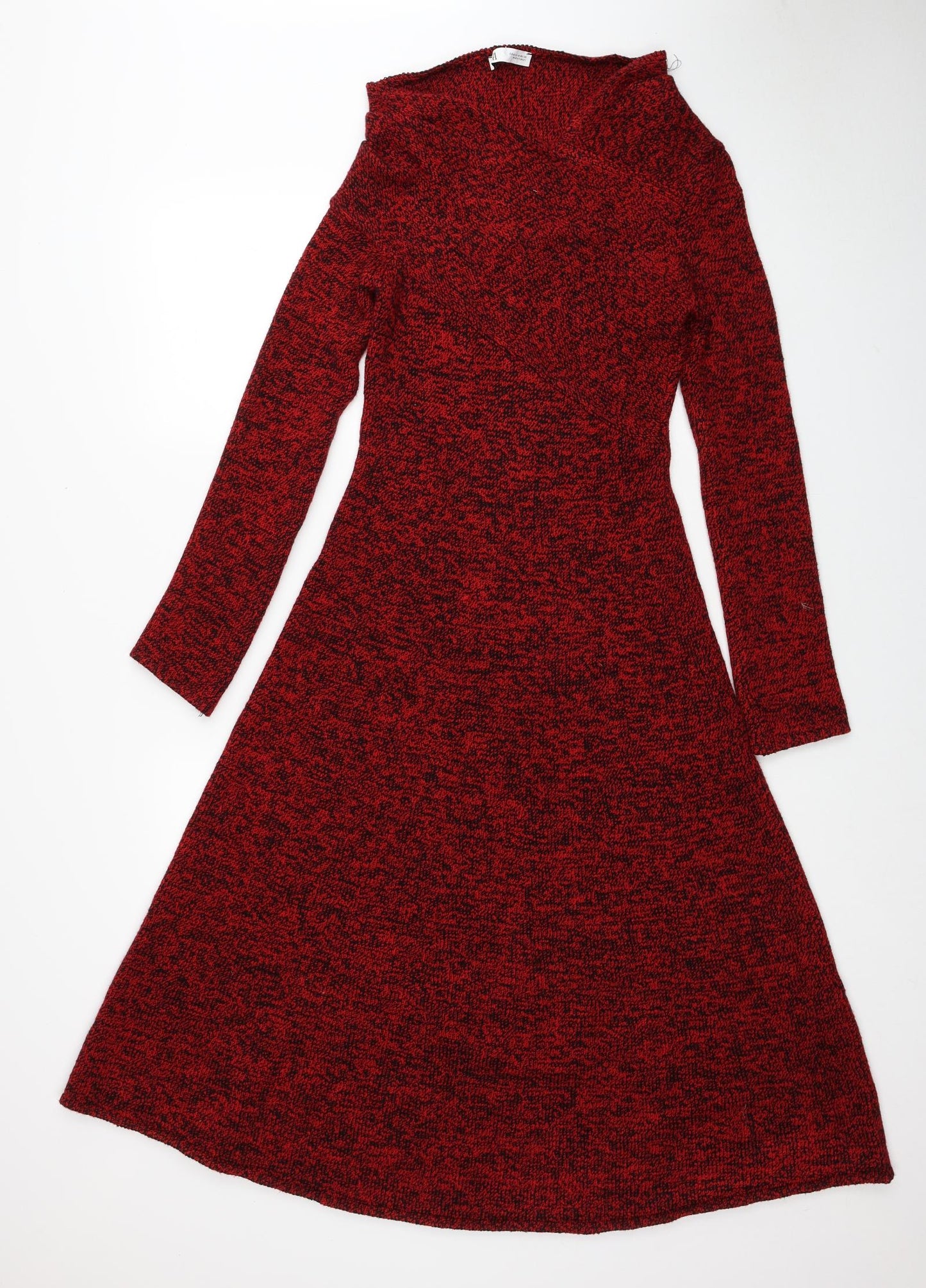 Zara Womens Red Acrylic Jumper Dress Size M V-Neck Pullover