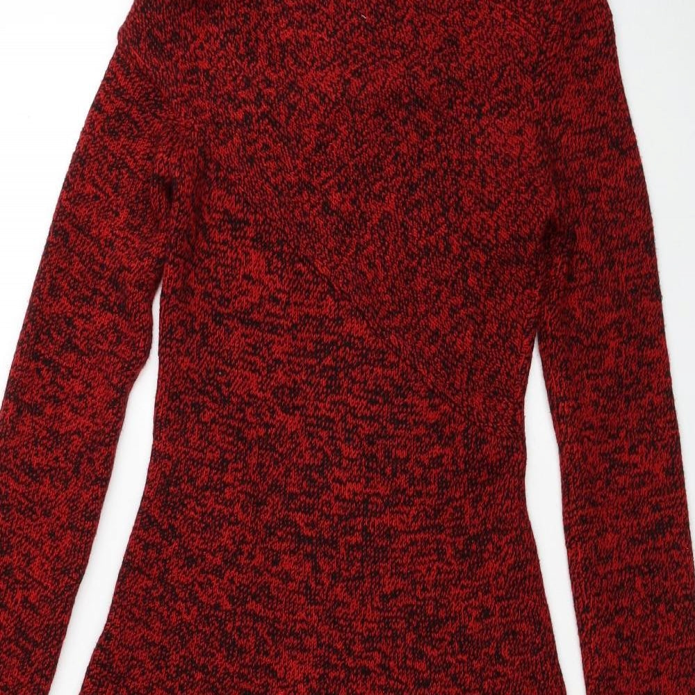 Zara Womens Red Acrylic Jumper Dress Size M V-Neck Pullover