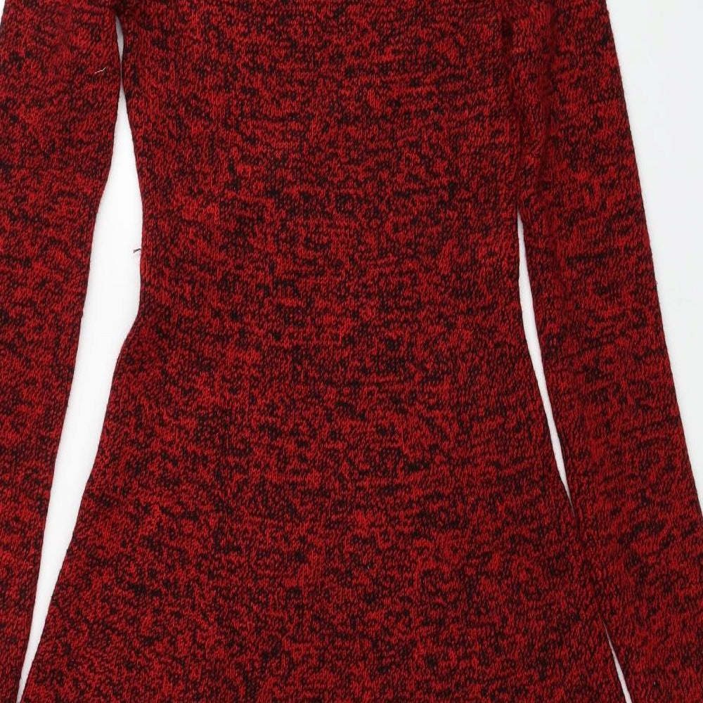 Zara Womens Red Acrylic Jumper Dress Size M V-Neck Pullover