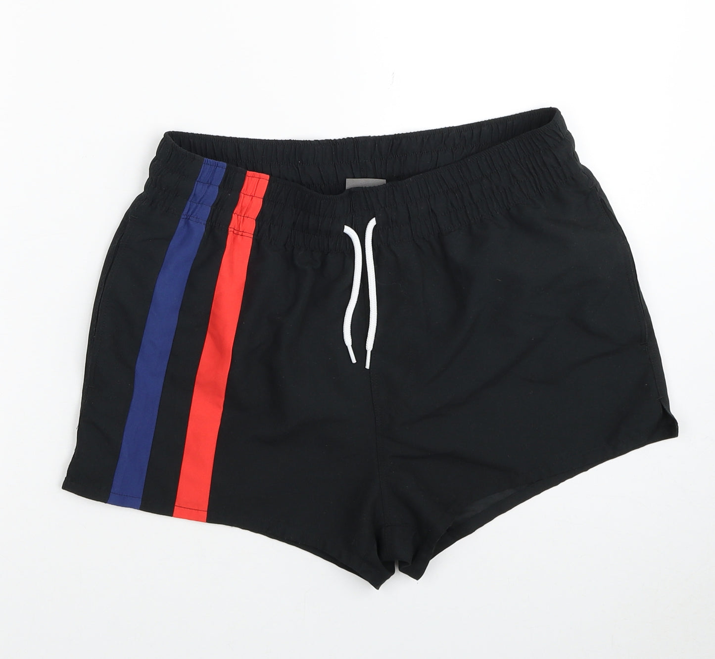 ASOS Mens Black Striped Polyester Sweat Shorts Size S Regular Drawstring
