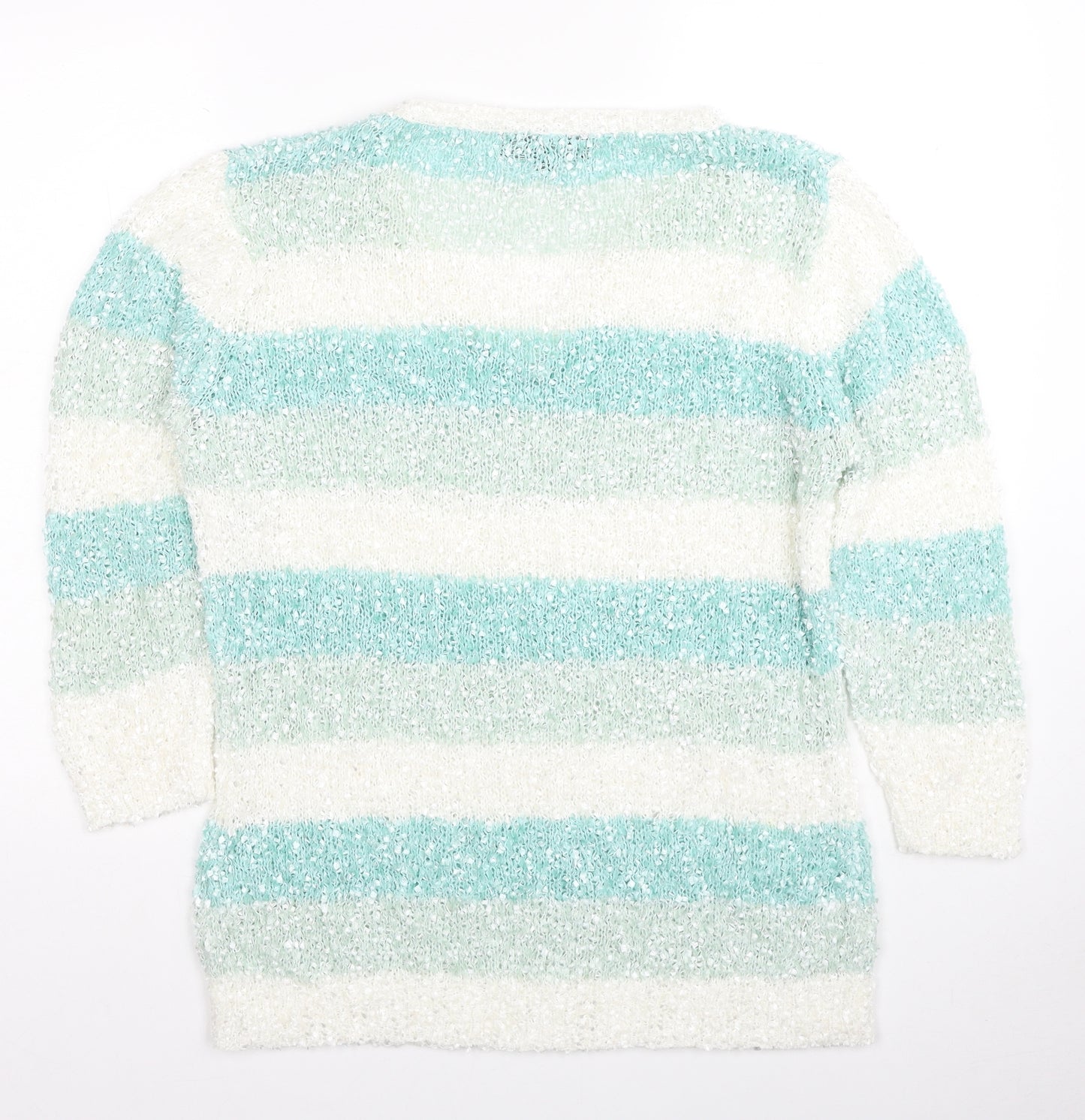 Original Knitwear Womens Multicoloured V-Neck Striped Polyester Pullover Jumper Size M
