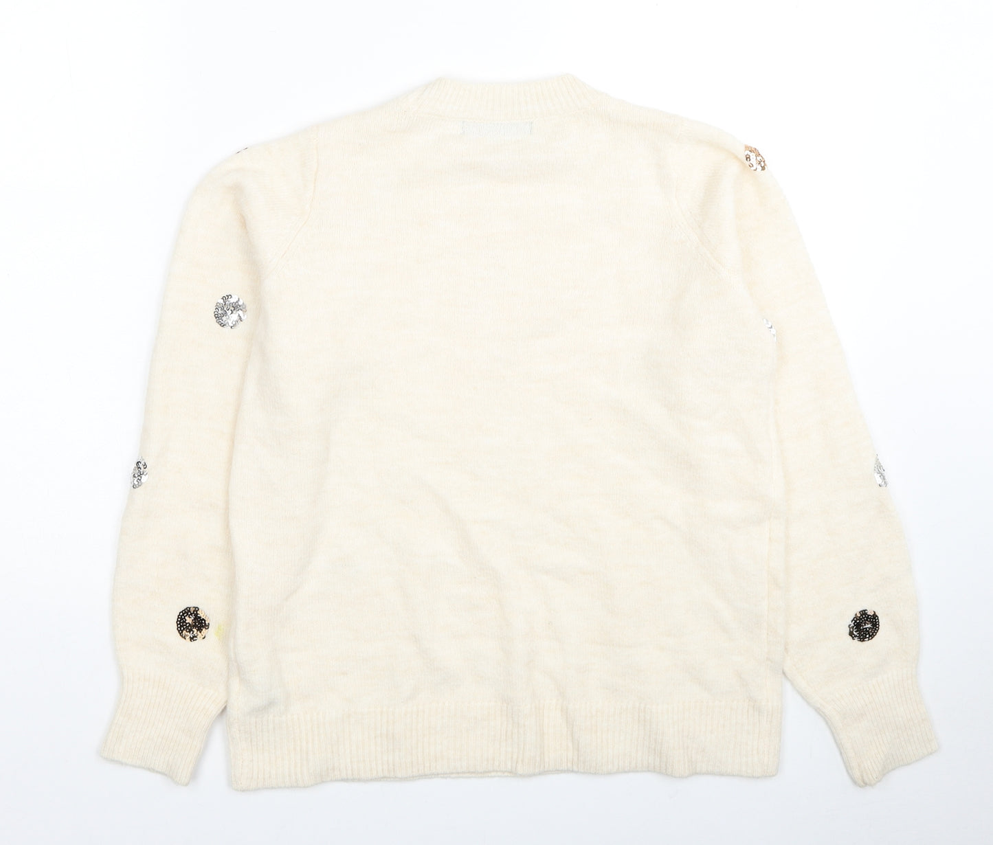 Marks and Spencer Womens Ivory Round Neck Polyester Pullover Jumper Size S