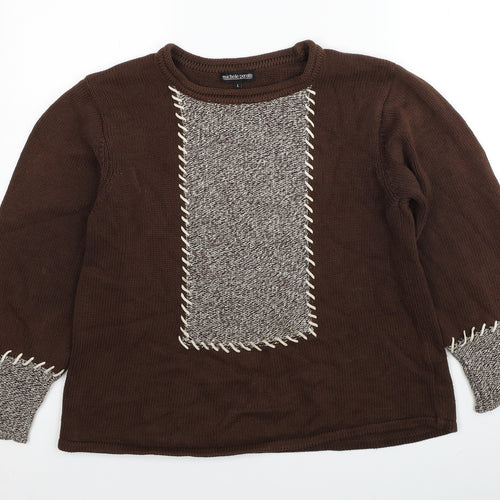 Michele Peretto Womens Brown Round Neck Acrylic Pullover Jumper Size L
