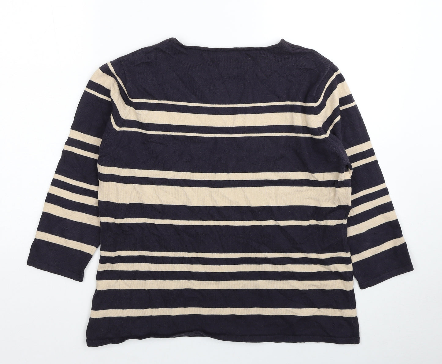TIGI Womens Blue Round Neck Striped Cotton Pullover Jumper Size 14 - Size 14-16
