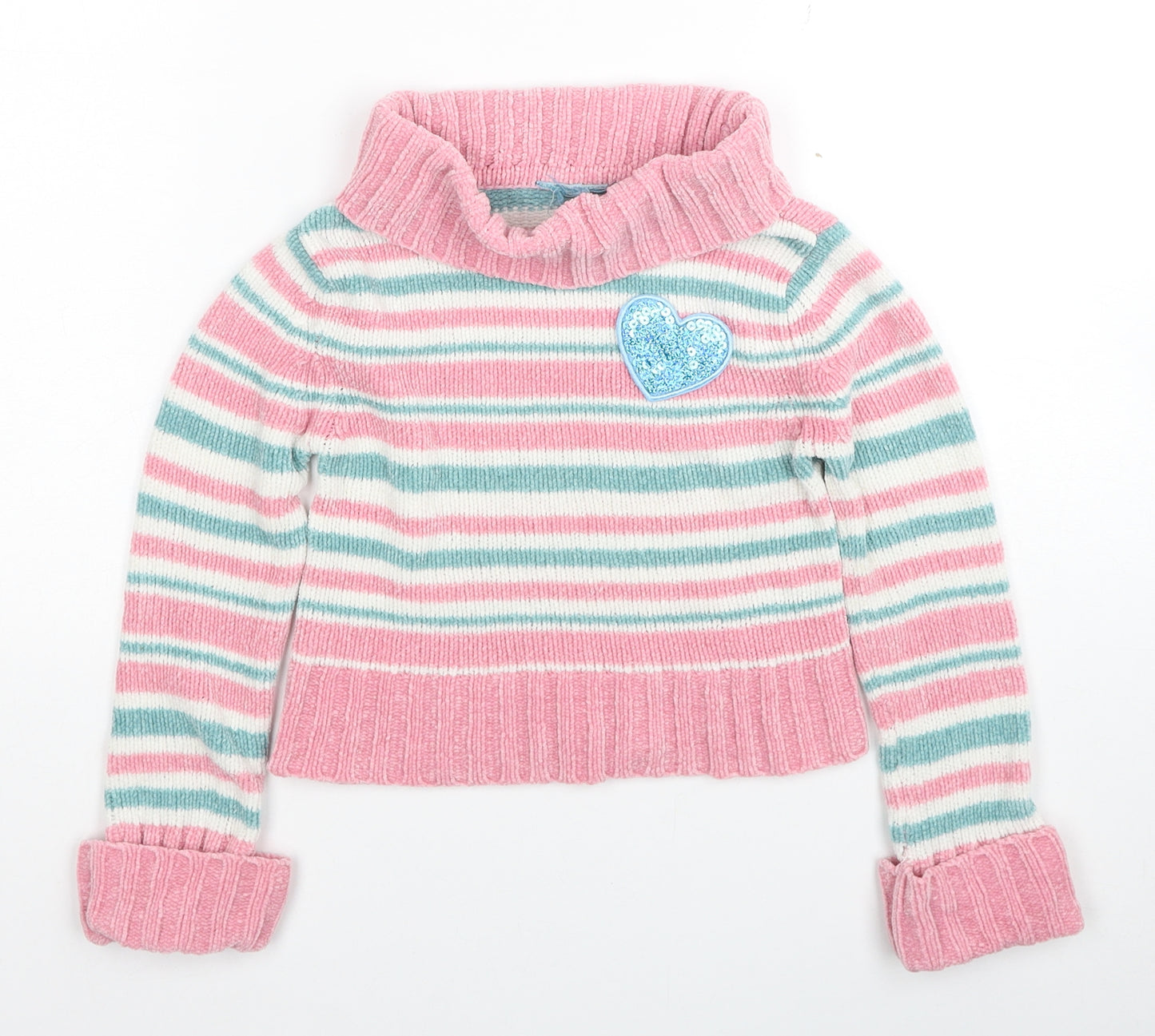 Ladybird Girls Pink Roll Neck Striped Acrylic Pullover Jumper Size 4-5 Years Pullover