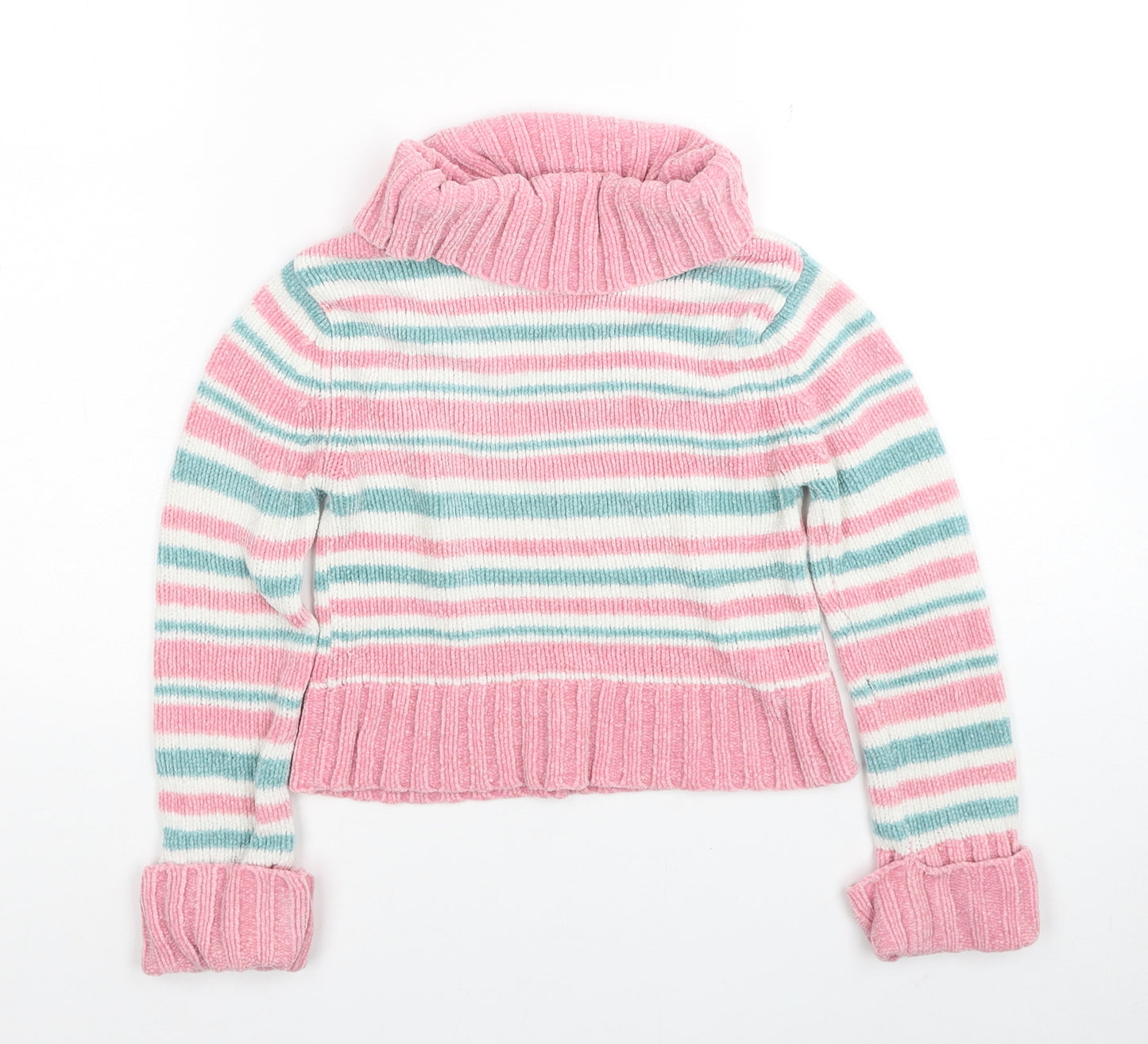 Ladybird Girls Pink Roll Neck Striped Acrylic Pullover Jumper Size 4-5 Years Pullover