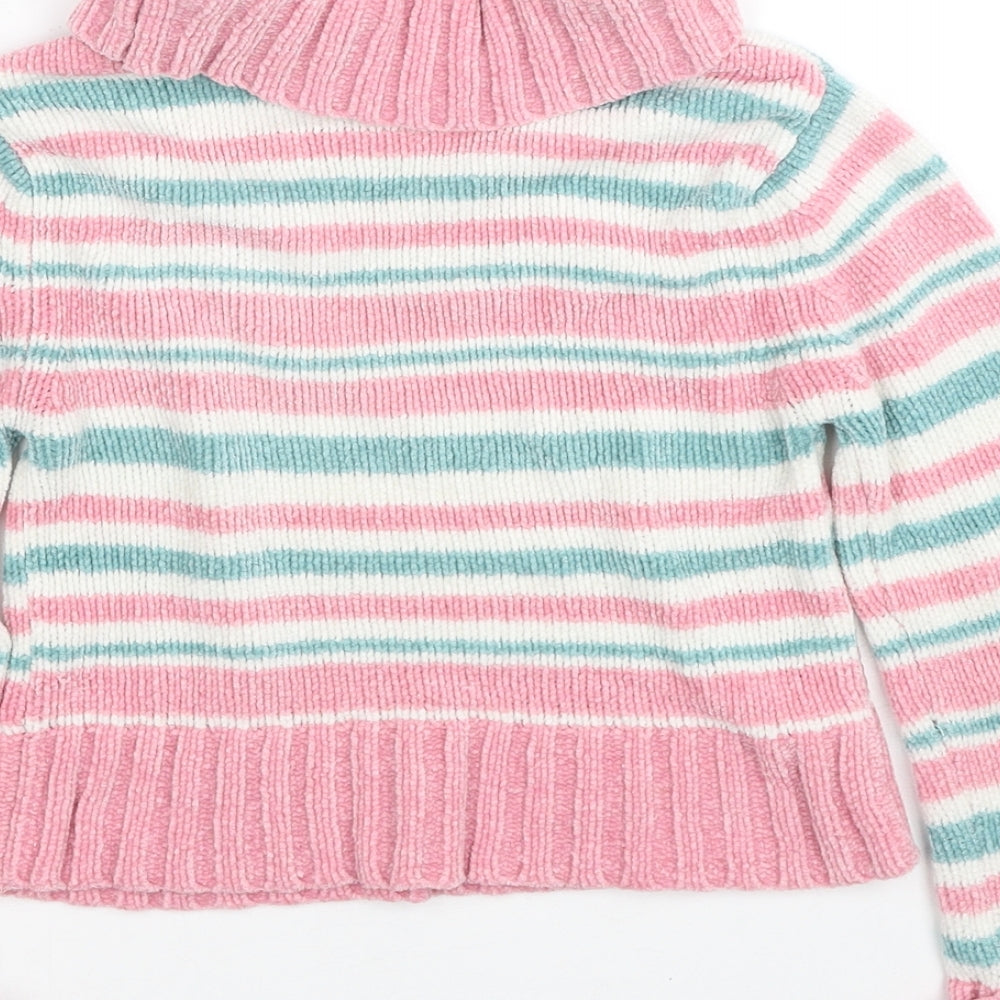 Ladybird Girls Pink Roll Neck Striped Acrylic Pullover Jumper Size 4-5 Years Pullover