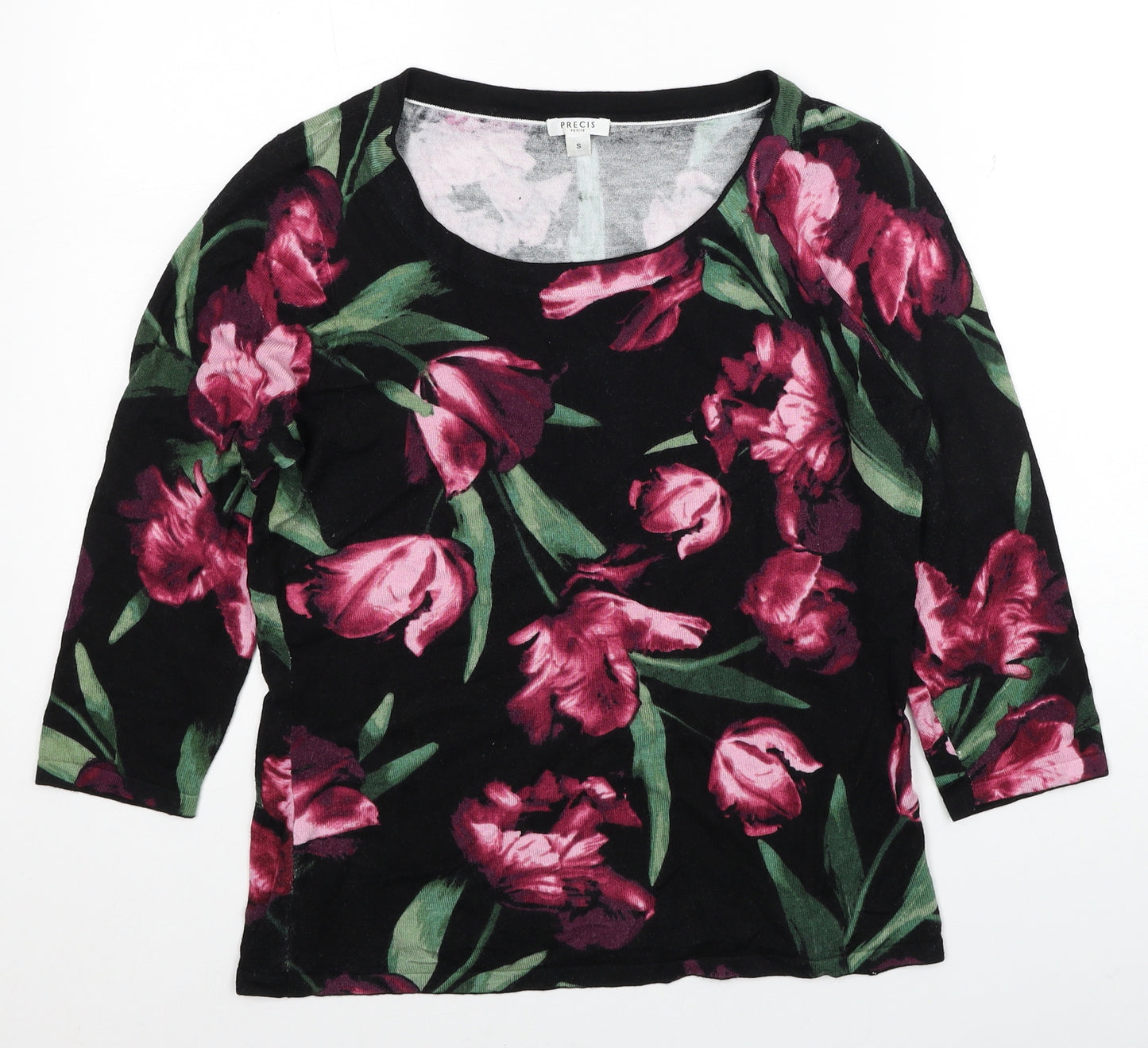 Precis Womens Black Scoop Neck Floral Viscose Pullover Jumper Size S