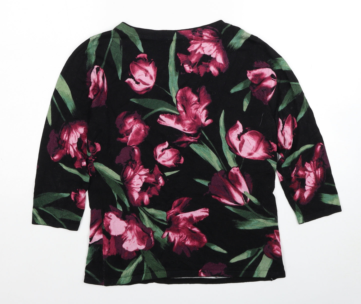 Precis Womens Black Scoop Neck Floral Viscose Pullover Jumper Size S