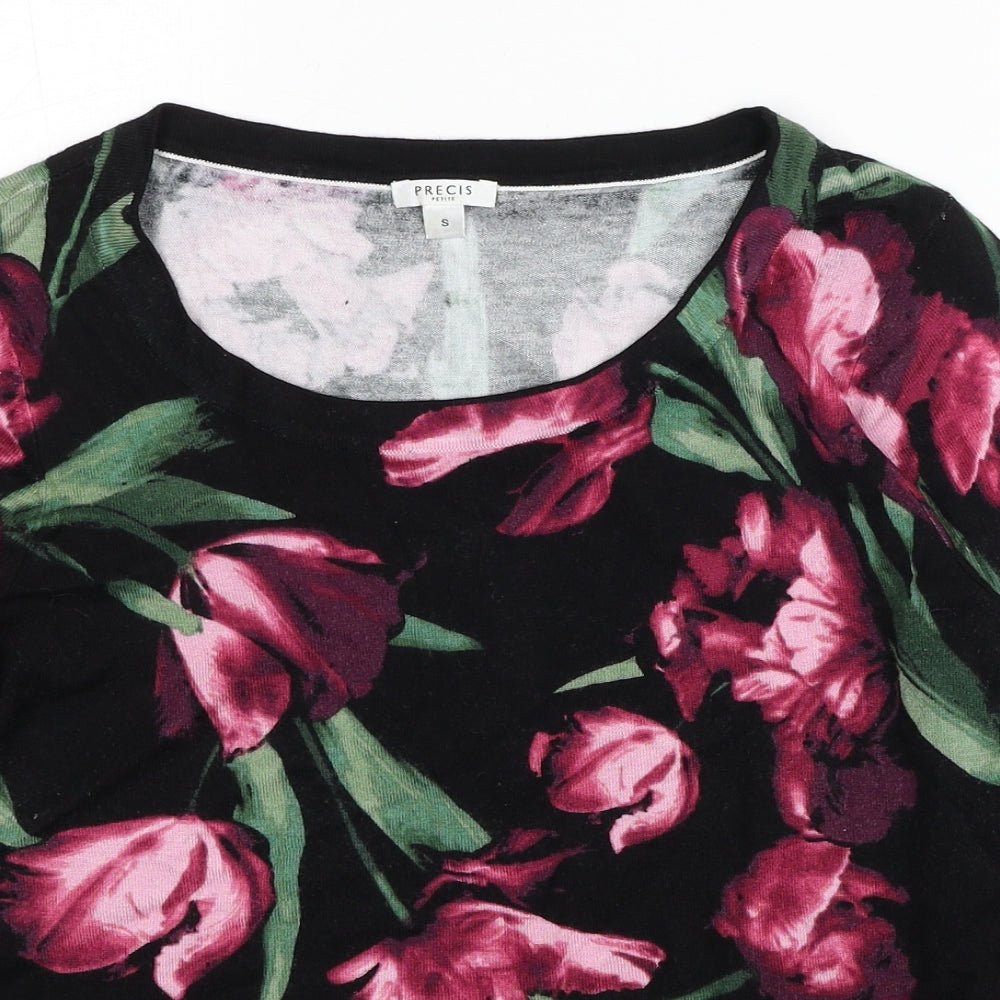 Precis Womens Black Scoop Neck Floral Viscose Pullover Jumper Size S