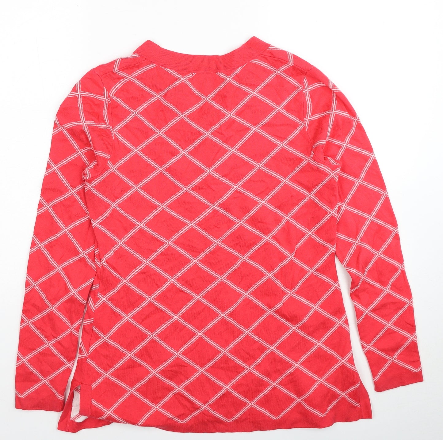 Lands' End Womens Pink V-Neck Geometric Cotton Pullover Jumper Size S