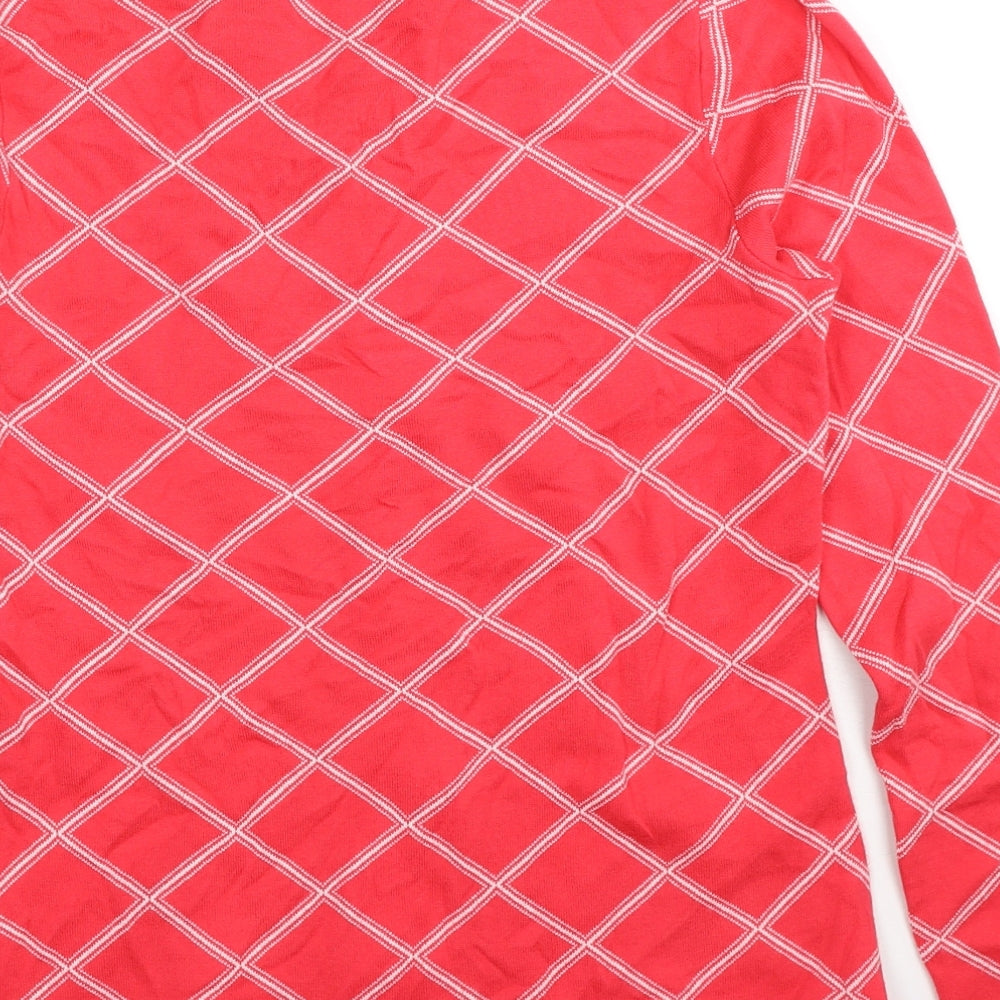 Lands' End Womens Pink V-Neck Geometric Cotton Pullover Jumper Size S
