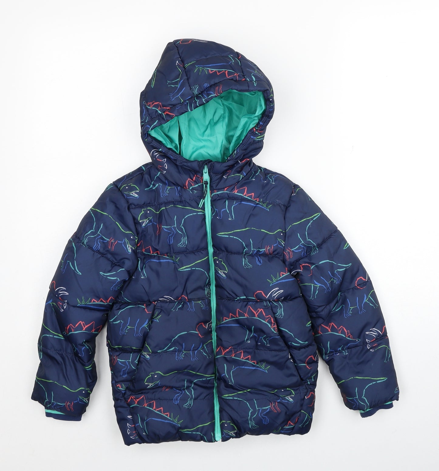 Marks and Spencer Boys Blue Geometric Puffer Jacket Jacket Size 5-6 Years Zip - Dinosaur