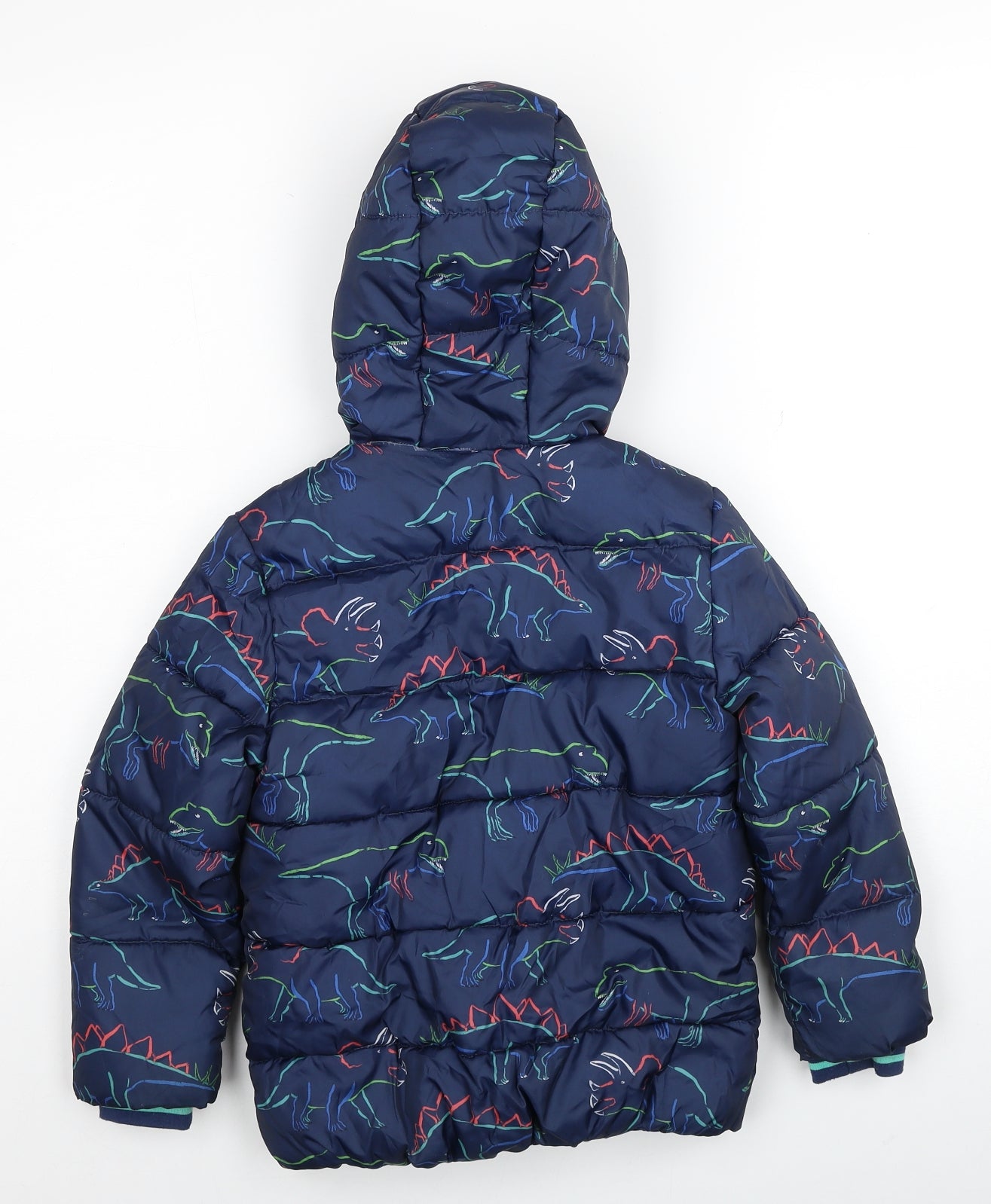 Marks and Spencer Boys Blue Geometric Puffer Jacket Jacket Size 5-6 Years Zip - Dinosaur