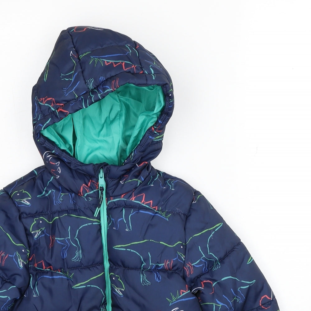 Marks and Spencer Boys Blue Geometric Puffer Jacket Jacket Size 5-6 Years Zip - Dinosaur