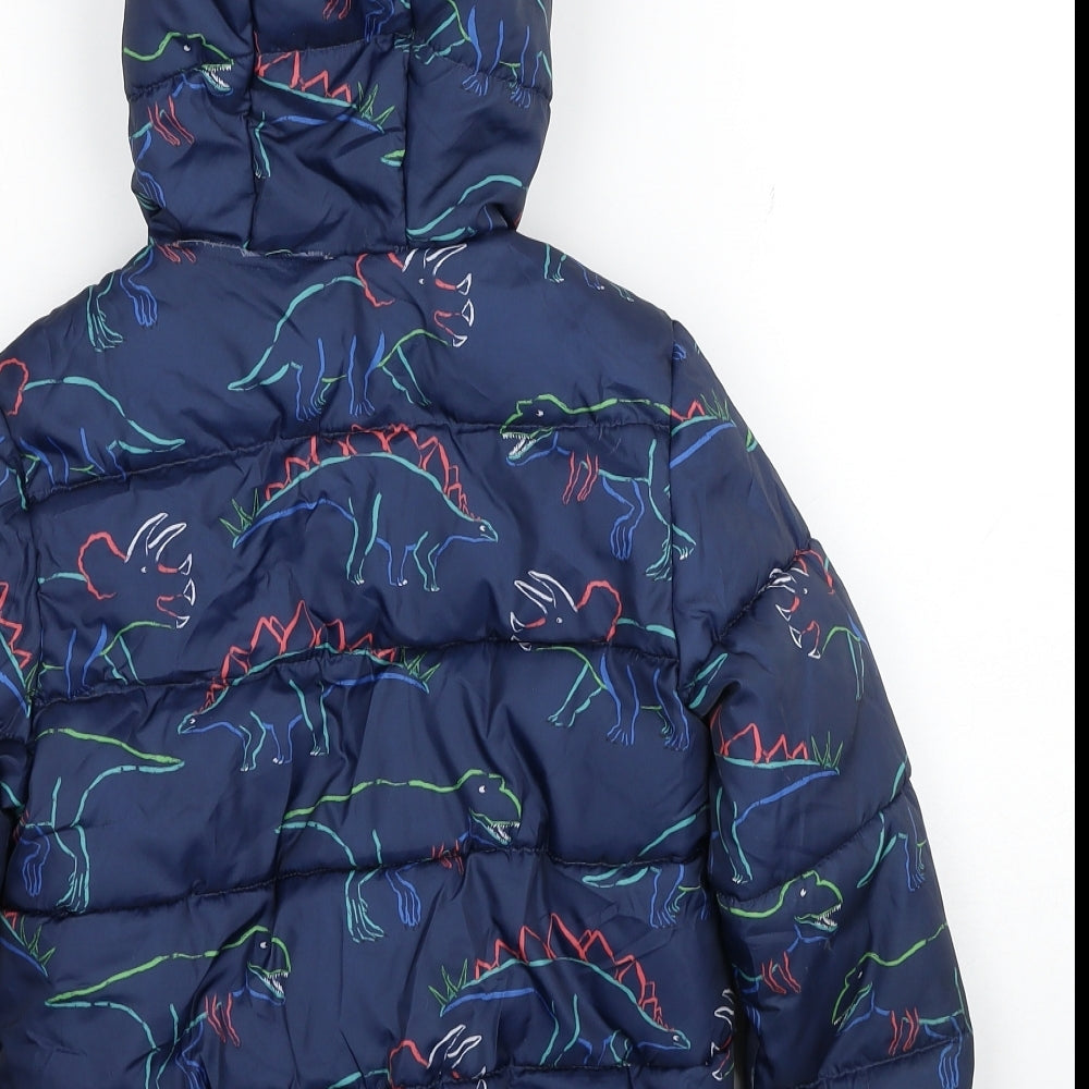 Marks and Spencer Boys Blue Geometric Puffer Jacket Jacket Size 5-6 Years Zip - Dinosaur