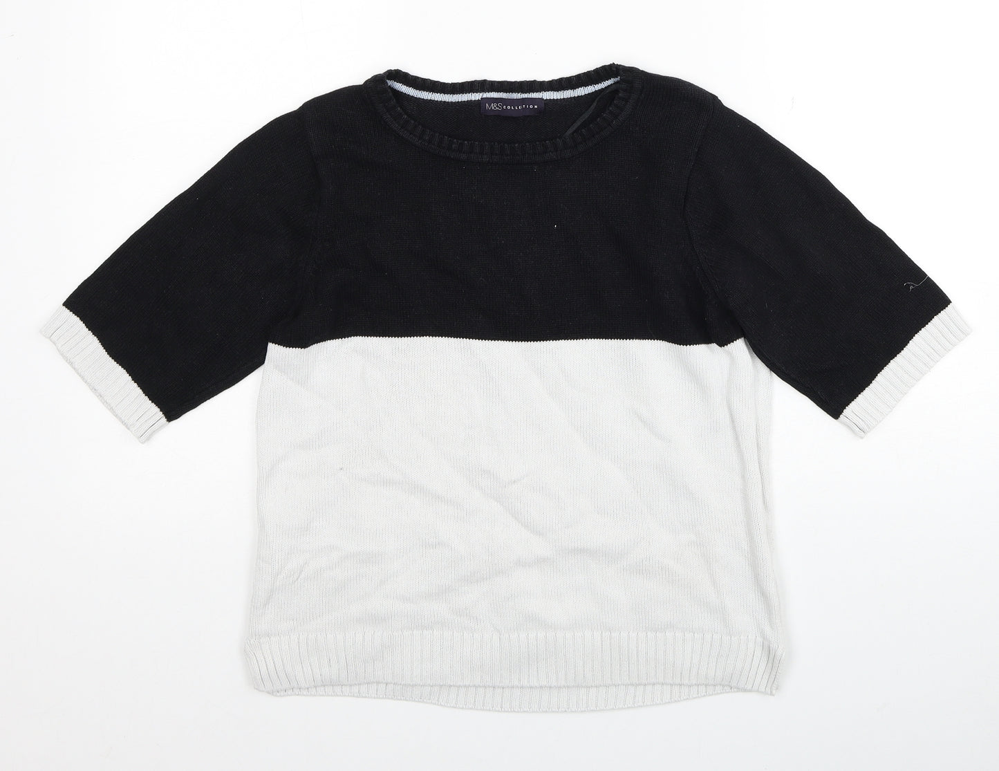 Marks and Spencer Womens Black Round Neck Cotton Pullover Jumper Size 8