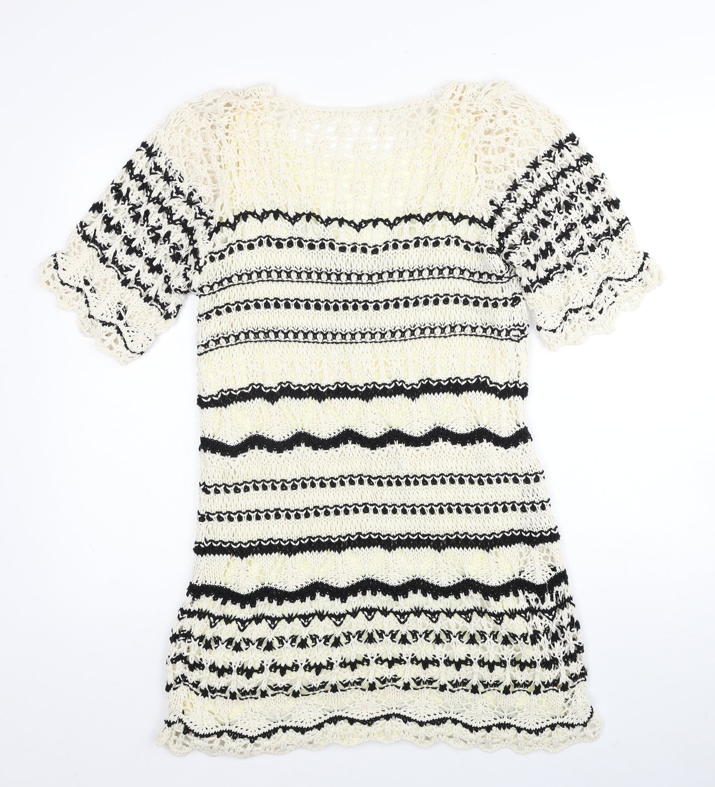 Zara Womens White Striped Cotton Jumper Dress Size S V-Neck Pullover