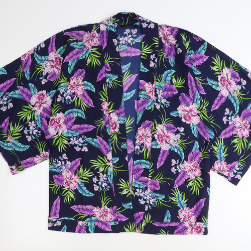 New Look Womens Blue Floral Polyester Kimono Blouse Size 8 V-Neck