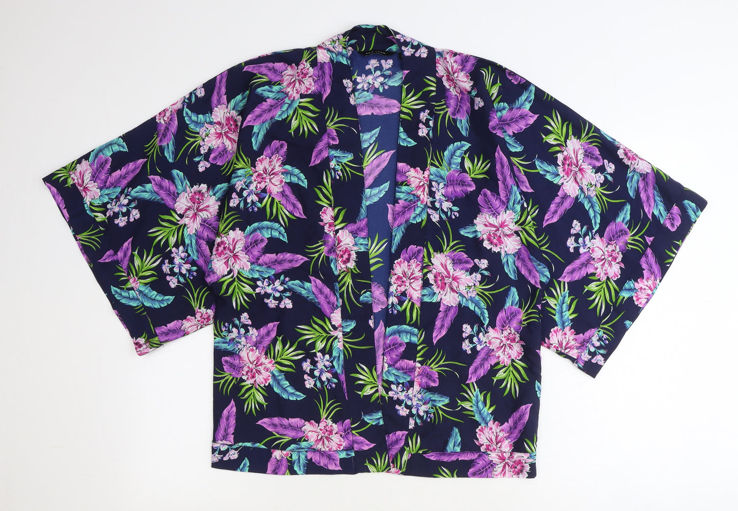 New Look Womens Blue Floral Polyester Kimono Blouse Size 8 V-Neck
