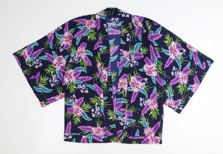 New Look Womens Blue Floral Polyester Kimono Blouse Size 8 V-Neck