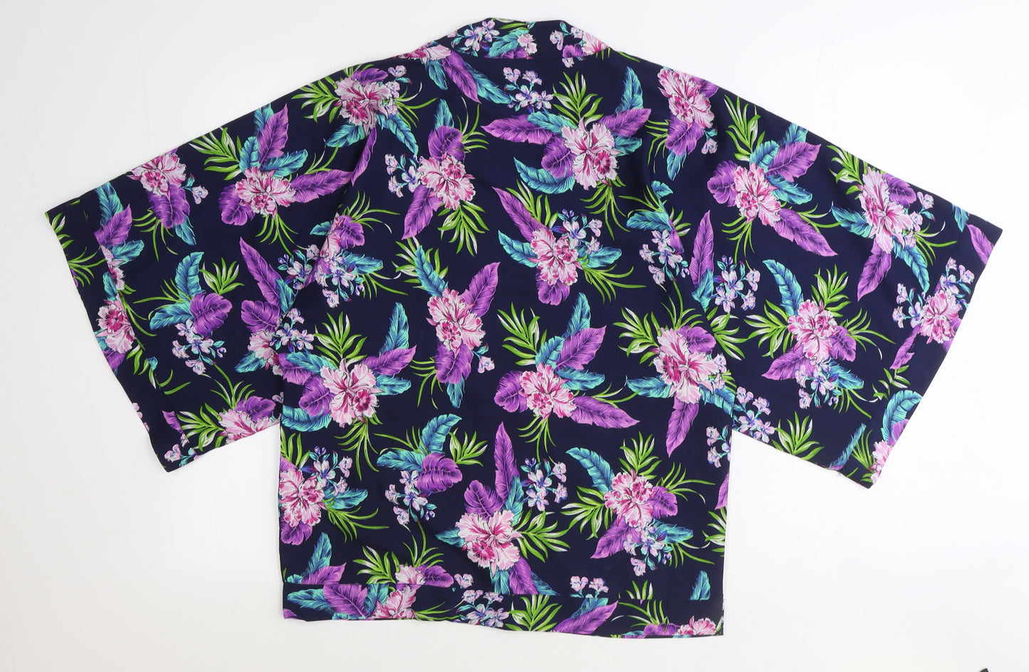 New Look Womens Blue Floral Polyester Kimono Blouse Size 8 V-Neck