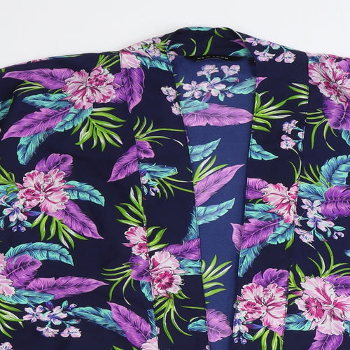 New Look Womens Blue Floral Polyester Kimono Blouse Size 8 V-Neck